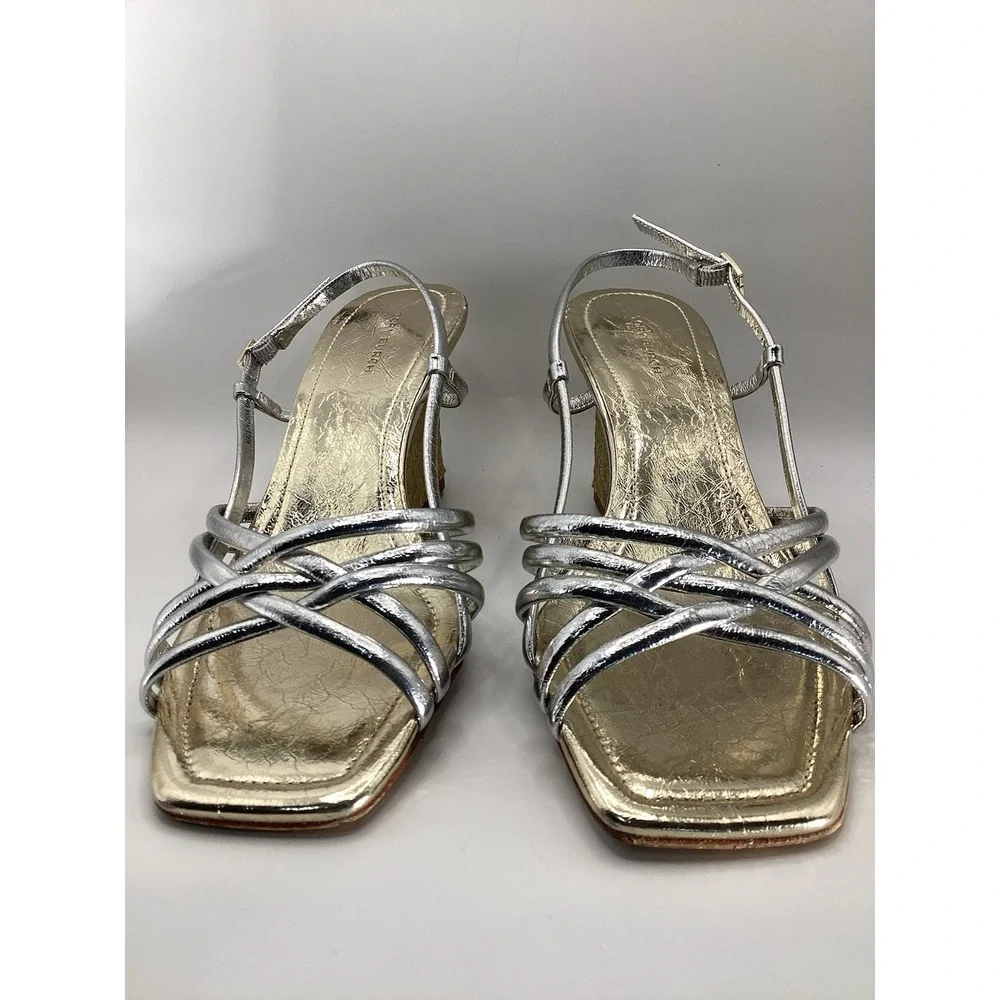 Tory Burch Multi Strap 75MM Slingback Espadrille Sandals Size US 8 Silver Gold